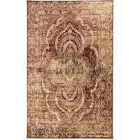 Photo of Maroon And Gold Abstract Power Loom Distressed Stain Resistant Area Rug
