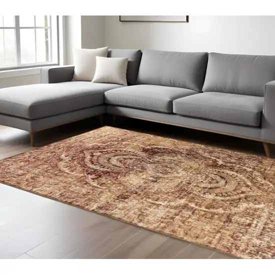 Gold And Maroon Abstract Distressed Area Rug Photo 1