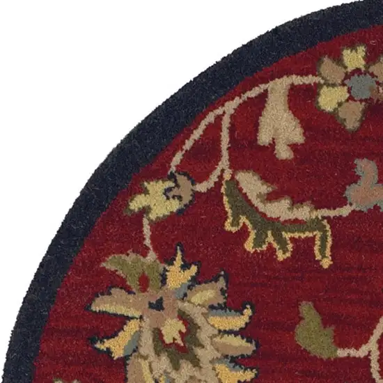 Maroon And Navy Blue Wool Geometric Hand Woven Half Circle Rug Photo 4