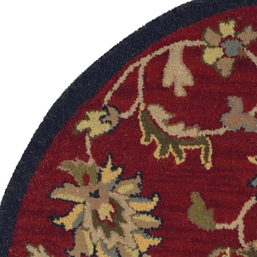 Maroon And Navy Blue Wool Geometric Hand Woven Half Circle Rug Photo 3