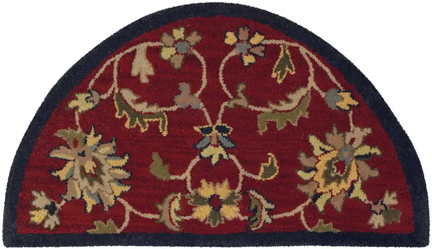 Maroon And Navy Blue Wool Geometric Hand Woven Half Circle Rug Photo 2