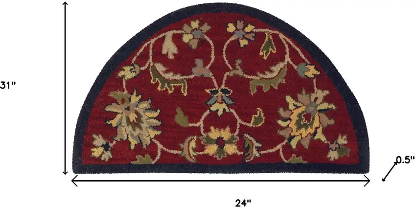 Maroon And Navy Blue Wool Geometric Hand Woven Half Circle Rug Photo 5