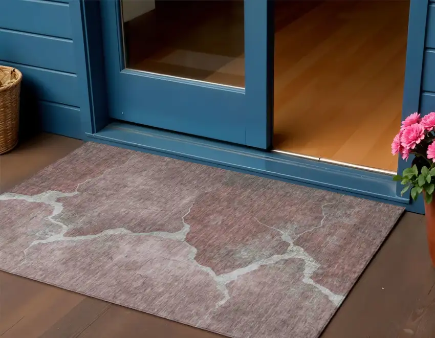 Mauve And Beige Abstract Washable Indoor Outdoor Area Rug Photo 2