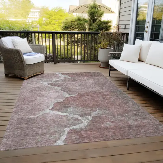 Mauve And Beige Abstract Washable Indoor Outdoor Area Rug Photo 8