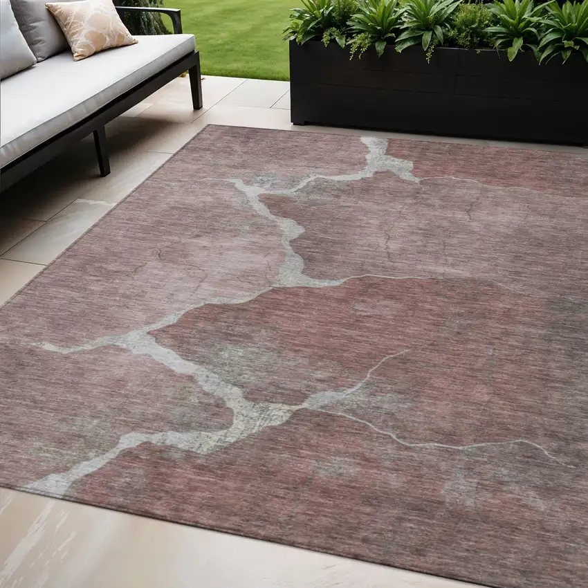 Mauve And Beige Abstract Washable Indoor Outdoor Area Rug Photo 2