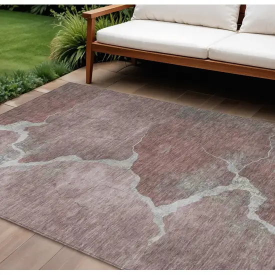 Mauve And Beige Abstract Washable Indoor Outdoor Area Rug Photo 2
