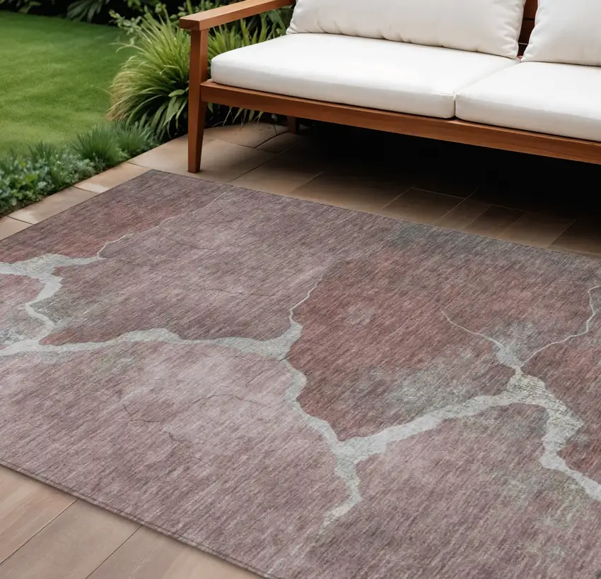 Mauve And Beige Abstract Washable Indoor Outdoor Area Rug Photo 2