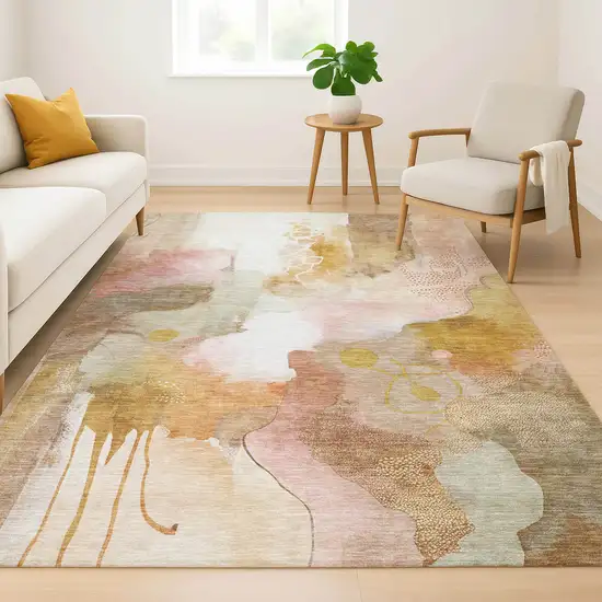 Mauve And Copper Abstract Washable Area Rug With UV Protection Photo 4