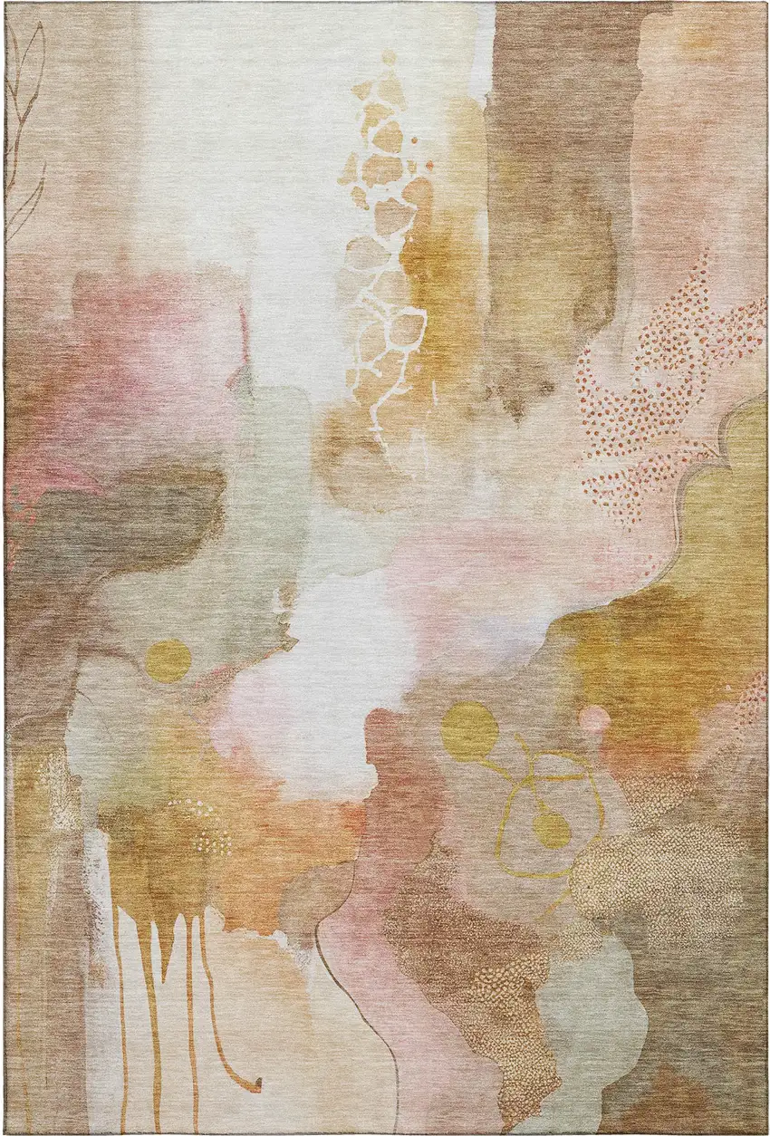Mauve And Copper Abstract Washable Area Rug With UV Protection Photo 5