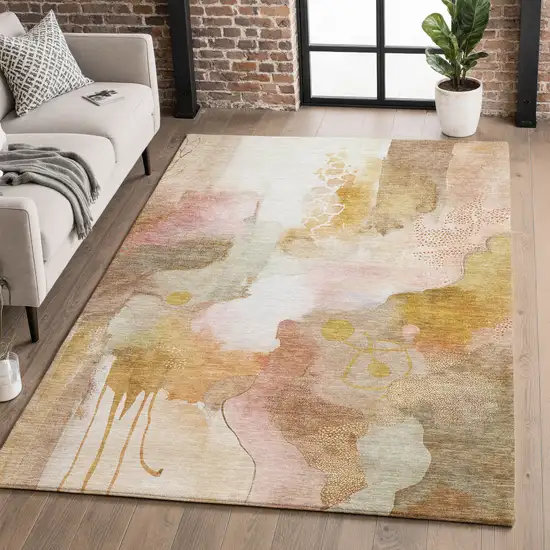 Mauve And Copper Abstract Washable Area Rug With UV Protection Photo 4