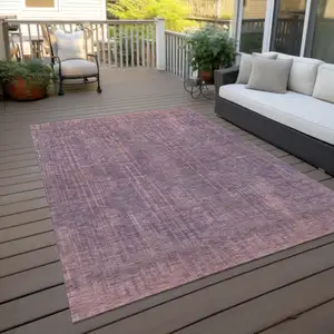 Photo of Mauve And Dark Purple Striped Washable Indoor Outdoor Area Rug