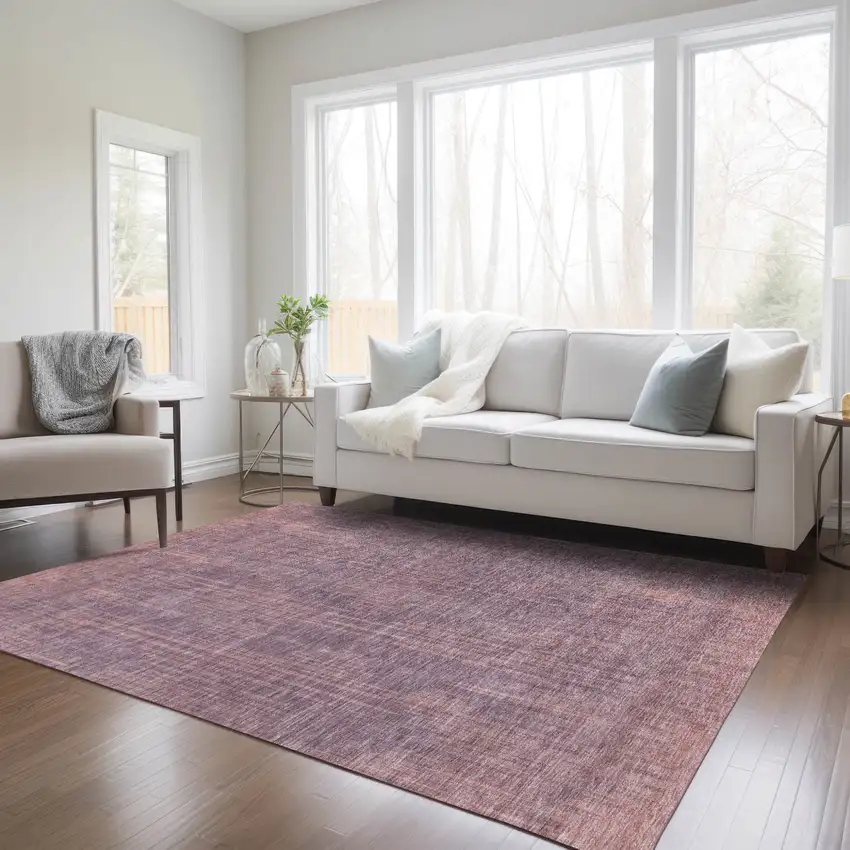 Mauve And Dark Purple Striped Washable Indoor Outdoor Area Rug Photo 9