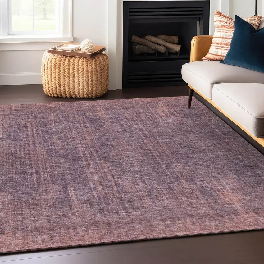 Mauve And Dark Purple Striped Washable Indoor Outdoor Area Rug Photo 8