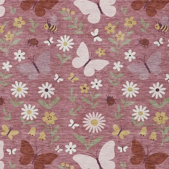 Mauve And Pink Abstract Washable Indoor Outdoor Area Rug Photo 2