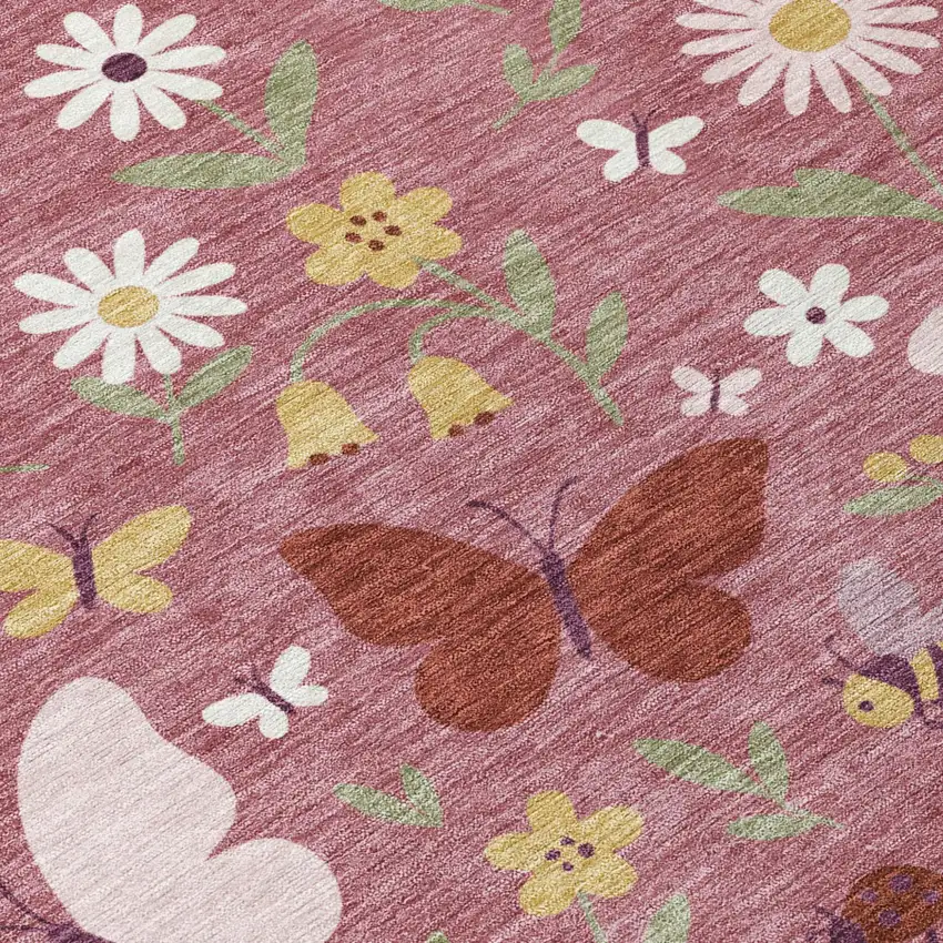 Mauve And Pink Abstract Washable Indoor Outdoor Area Rug Photo 5