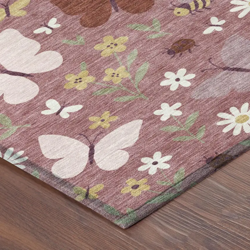 Mauve And Pink Abstract Washable Indoor Outdoor Area Rug Photo 4