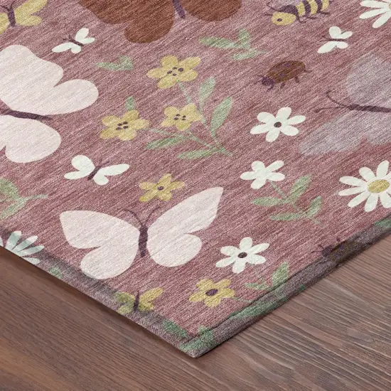 Mauve And Pink Abstract Washable Indoor Outdoor Area Rug Photo 4