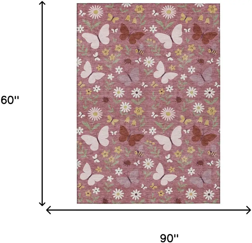 Mauve And Pink Abstract Washable Indoor Outdoor Area Rug Photo 6