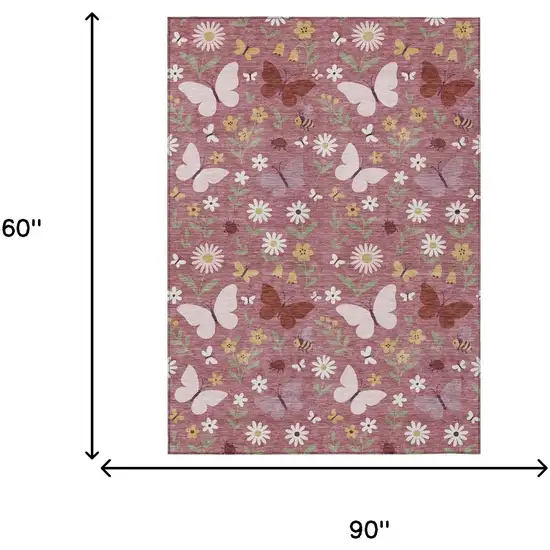Mauve And Pink Abstract Washable Indoor Outdoor Area Rug Photo 6