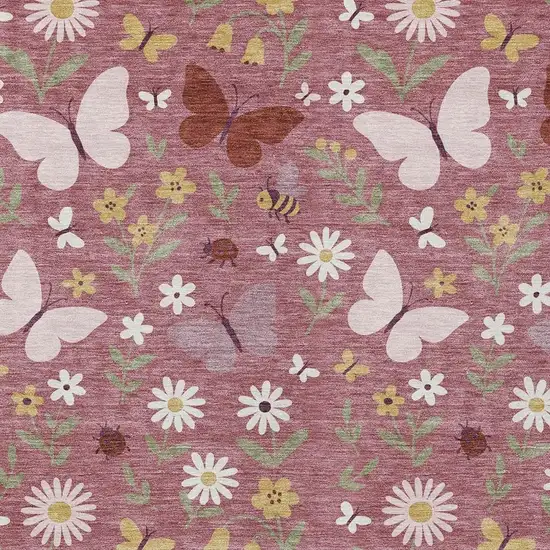 Mauve And Pink Abstract Washable Indoor Outdoor Area Rug Photo 2