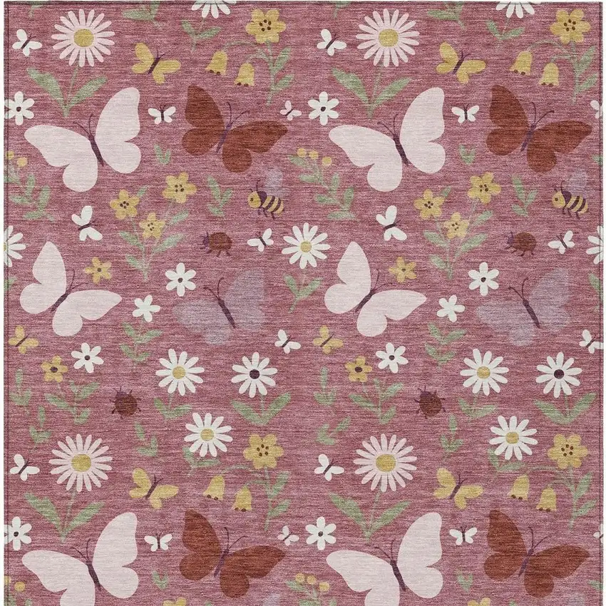 Mauve And Pink Abstract Washable Indoor Outdoor Area Rug Photo 3