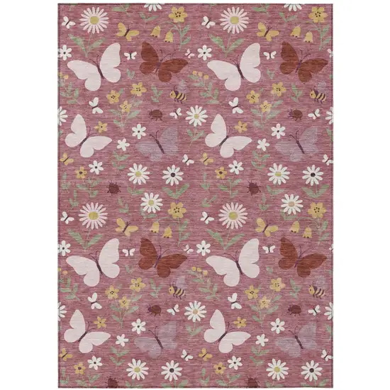 Mauve And Pink Abstract Washable Indoor Outdoor Area Rug Photo 1