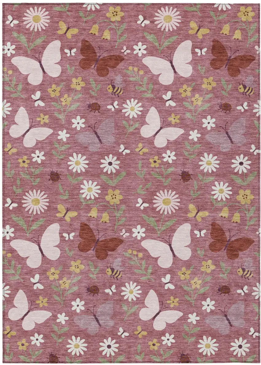 Mauve And Pink Abstract Washable Indoor Outdoor Area Rug Photo 1