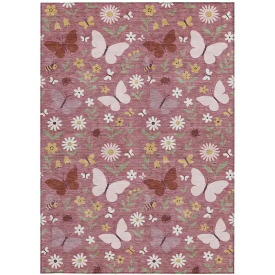 Mauve And Pink Abstract Washable Indoor Outdoor Area Rug Photo 3