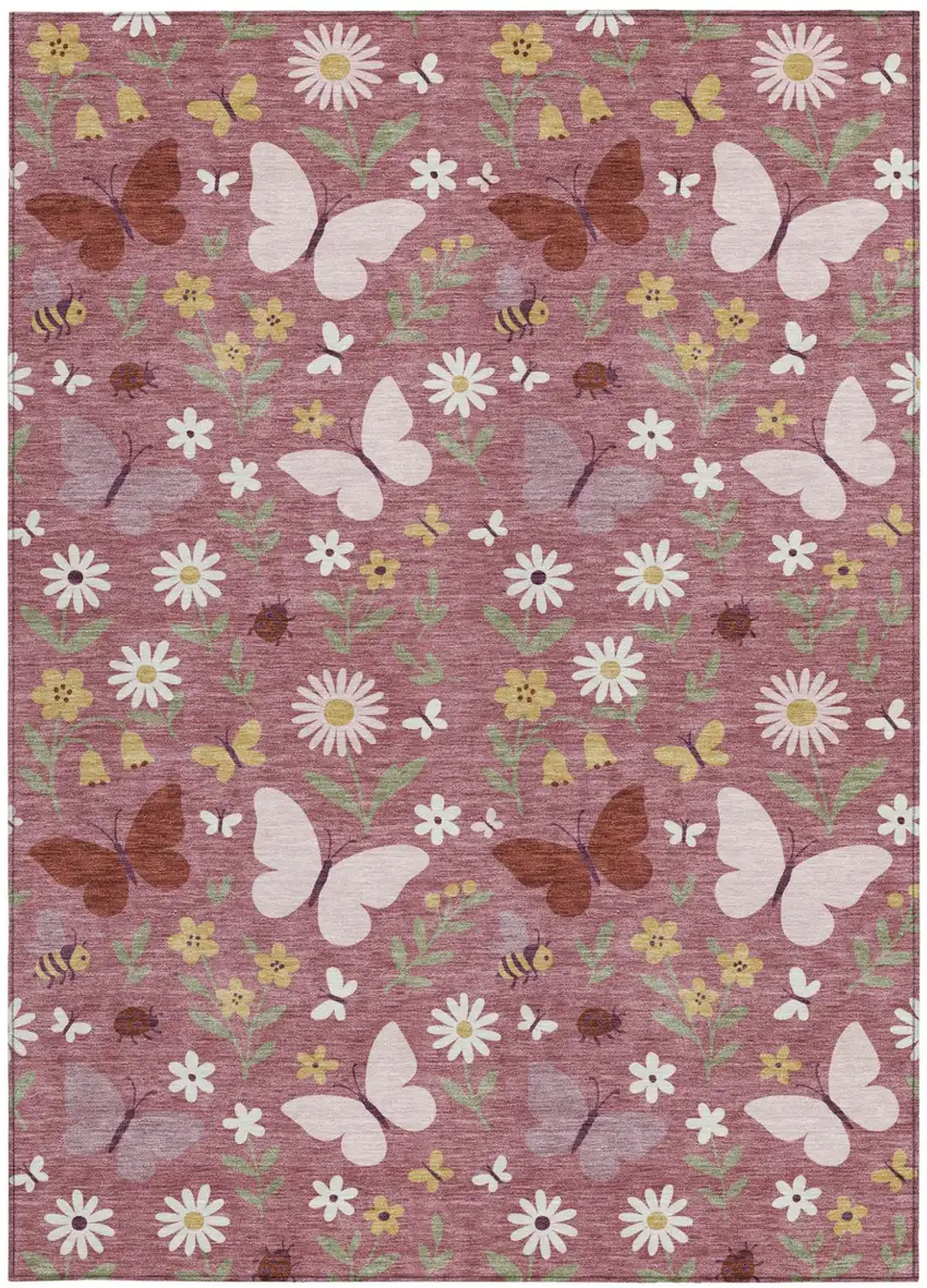 Mauve And Pink Abstract Washable Indoor Outdoor Area Rug Photo 3