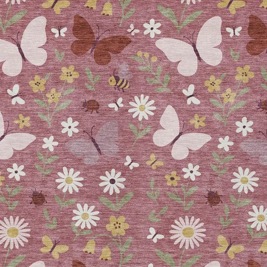 Mauve And Pink Abstract Washable Indoor Outdoor Area Rug Photo 2