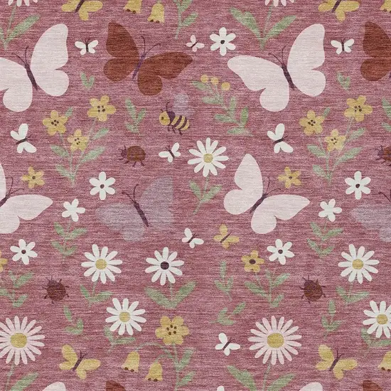 Mauve And Pink Abstract Washable Indoor Outdoor Area Rug Photo 2