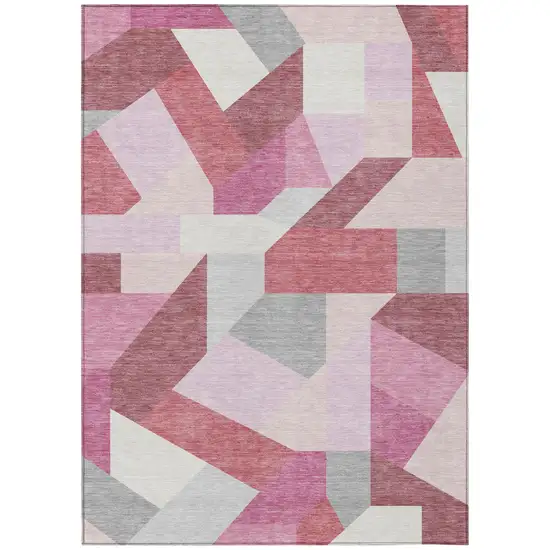 Mauve And Pink Geometric Washable Indoor Outdoor Area Rug Photo 5