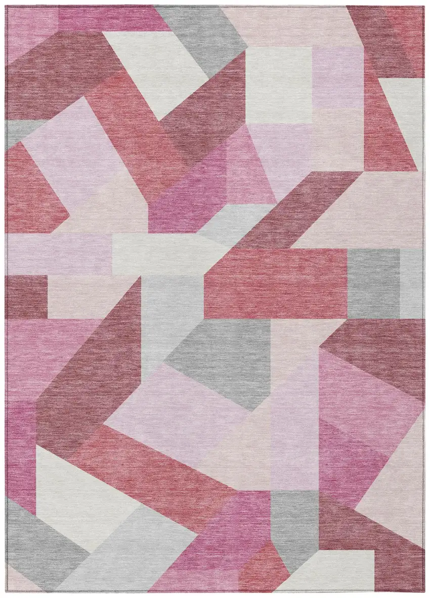Mauve And Pink Geometric Washable Indoor Outdoor Area Rug Photo 5