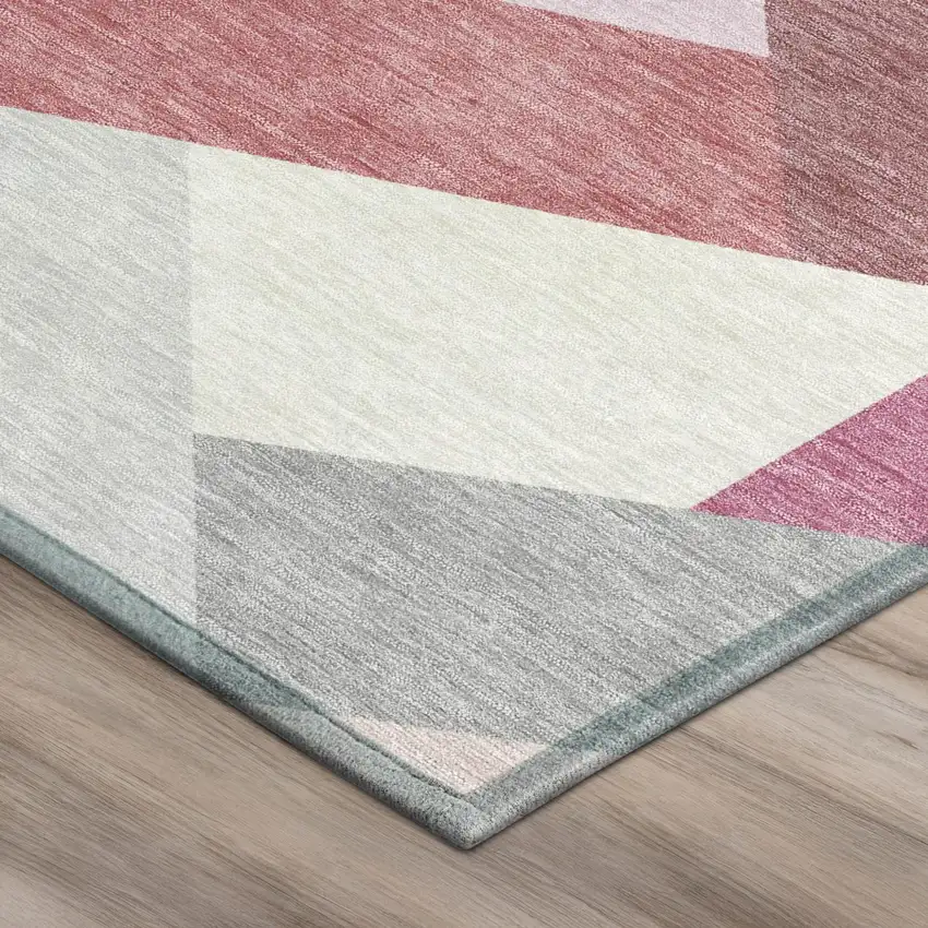 Mauve And Pink Geometric Washable Indoor Outdoor Area Rug Photo 3