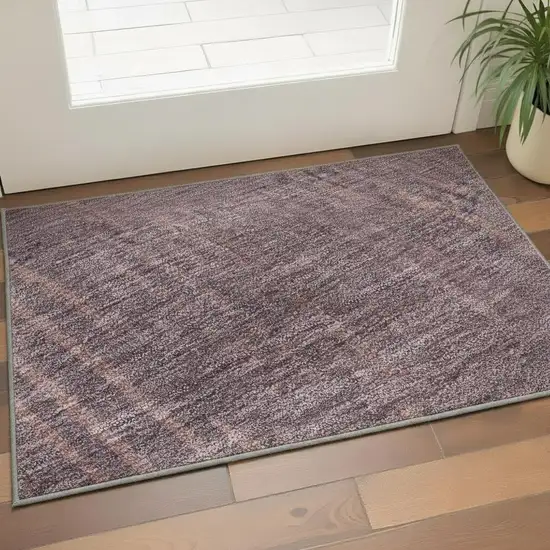 Mauve And Plum Striped Washable Area Rug With UV Protection Photo 2
