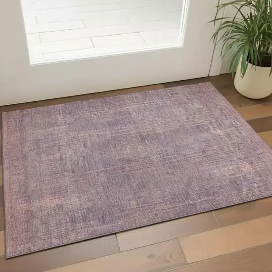 Mauve And Plum Striped Washable Area Rug With UV Protection Photo 1