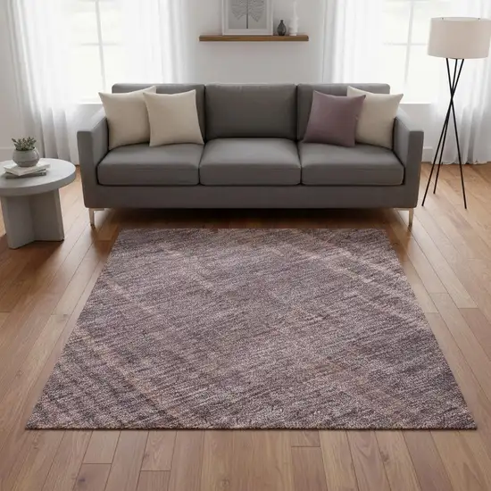 Mauve And Plum Striped Washable Area Rug With UV Protection Photo 2