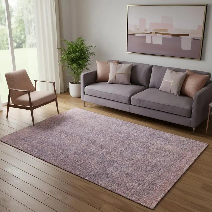 Mauve And Plum Striped Washable Area Rug With UV Protection Photo 1