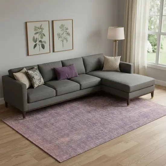 Mauve And Plum Striped Washable Area Rug With UV Protection Photo 1