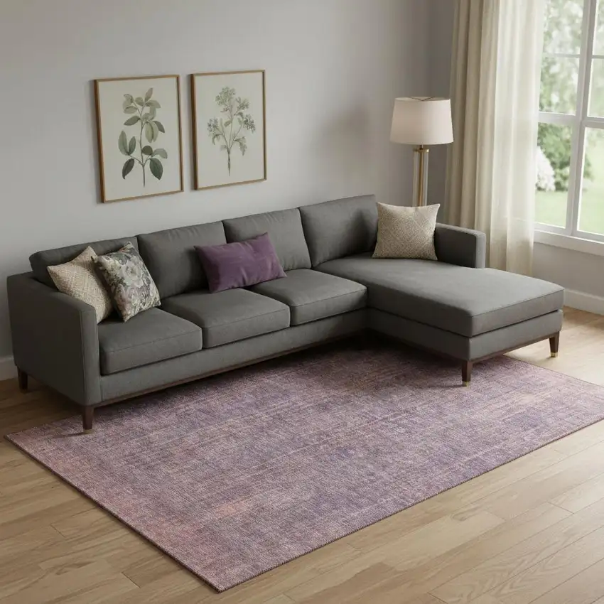 Mauve And Plum Striped Washable Area Rug With UV Protection Photo 1