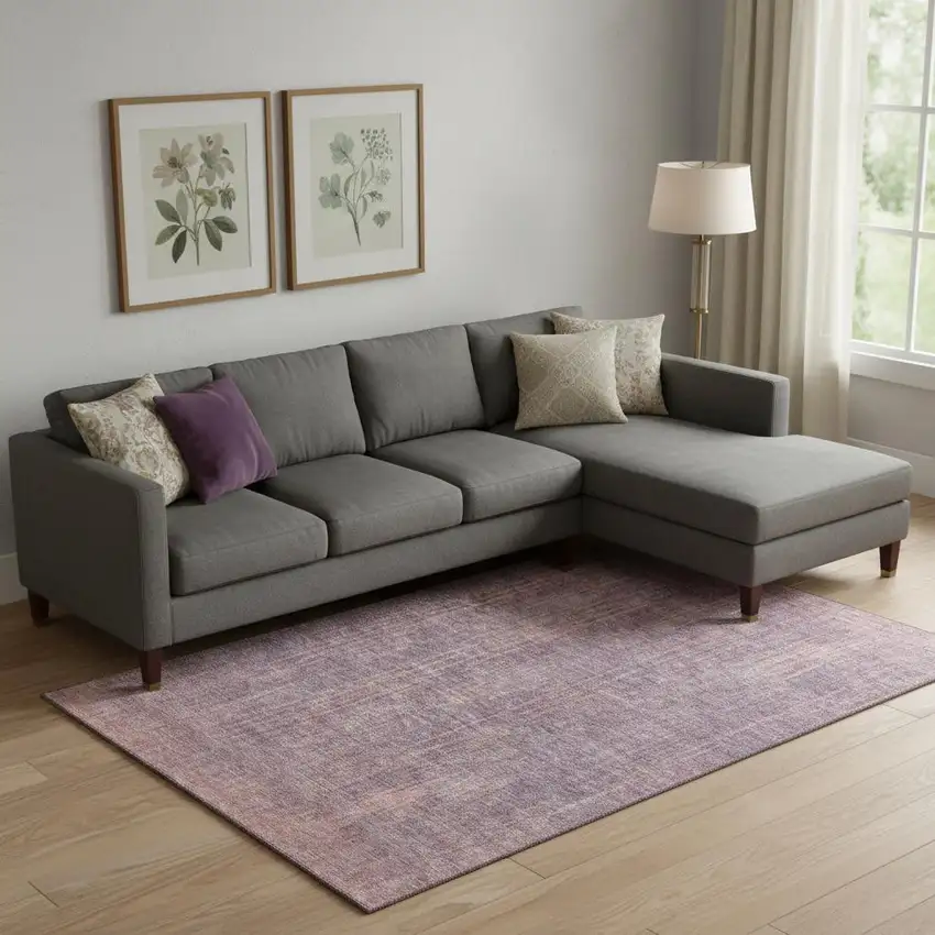 Mauve And Plum Striped Washable Area Rug With UV Protection Photo 1