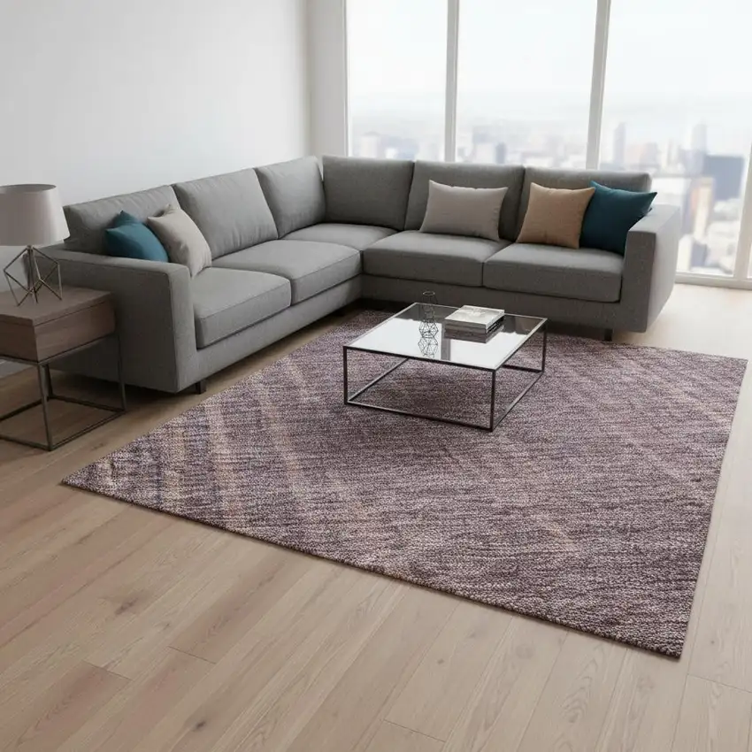 Mauve And Plum Striped Washable Area Rug With UV Protection Photo 2