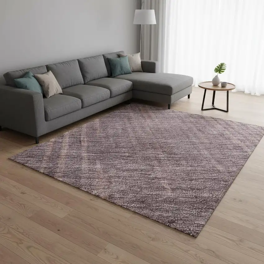 Mauve And Plum Striped Washable Area Rug With UV Protection Photo 2