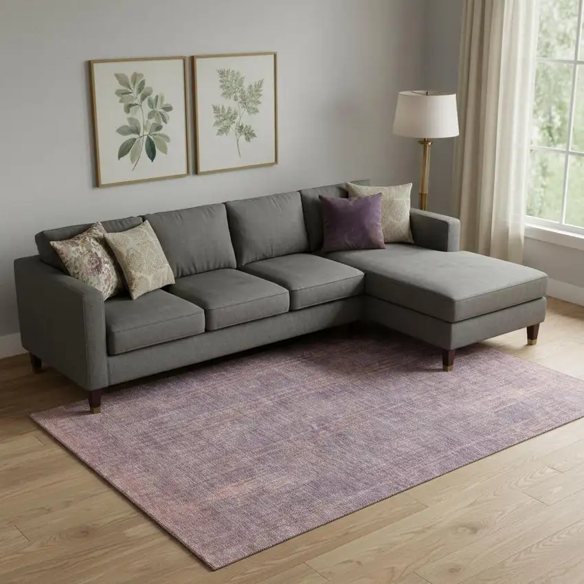 Mauve And Plum Striped Washable Area Rug With UV Protection Photo 1