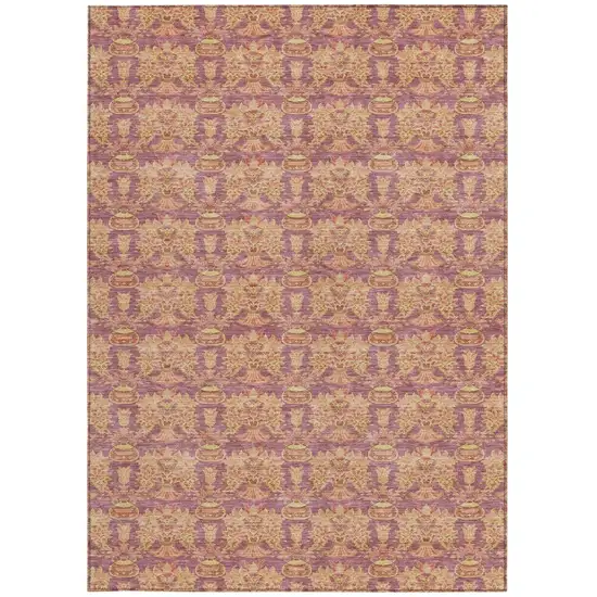 Mauve And Taupe Floral Washable Indoor Outdoor Area Rug Photo 4