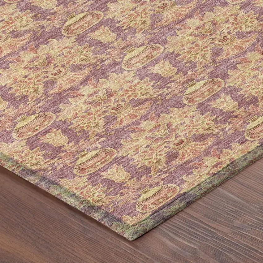 Mauve And Taupe Floral Washable Indoor Outdoor Area Rug Photo 7