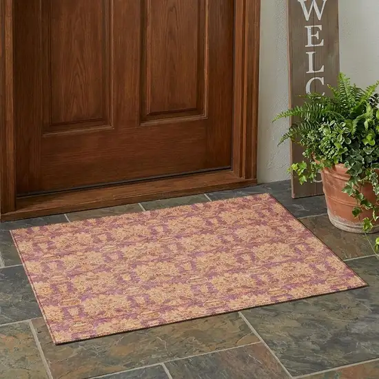 Mauve And Taupe Floral Washable Indoor Outdoor Area Rug Photo 1