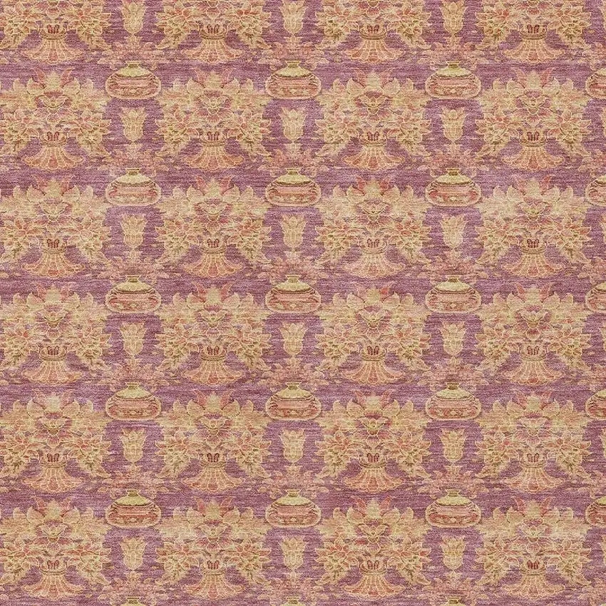 Mauve And Taupe Floral Washable Indoor Outdoor Area Rug Photo 5