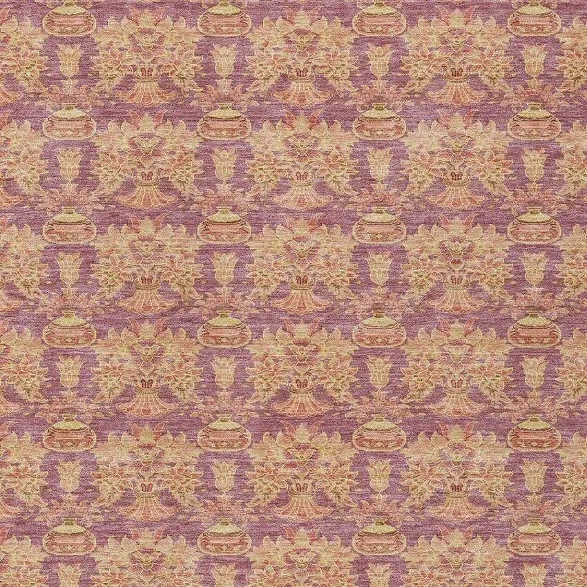 Mauve And Taupe Floral Washable Indoor Outdoor Area Rug Photo 3