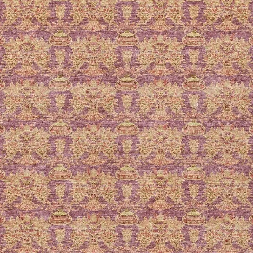 Mauve And Taupe Floral Washable Indoor Outdoor Area Rug Photo 5